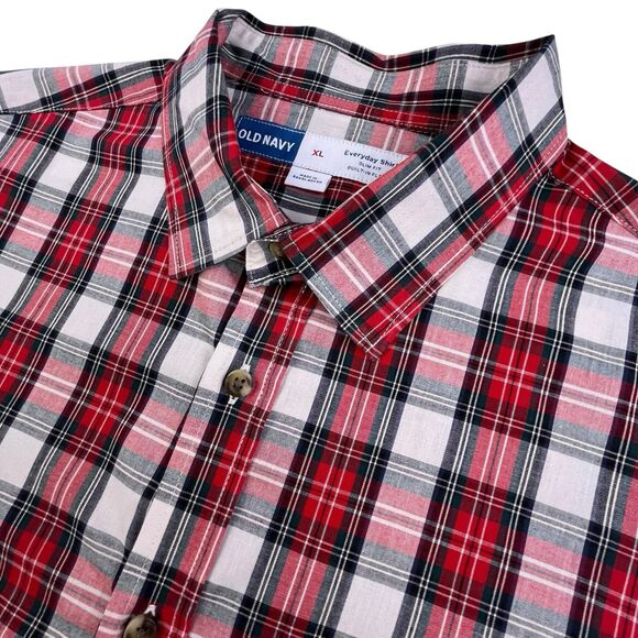 Old Navy Other - Old Navy Everyday Slim Fit Shirt Mens XL Red Plaid Long Sleeve Button Up Oxford